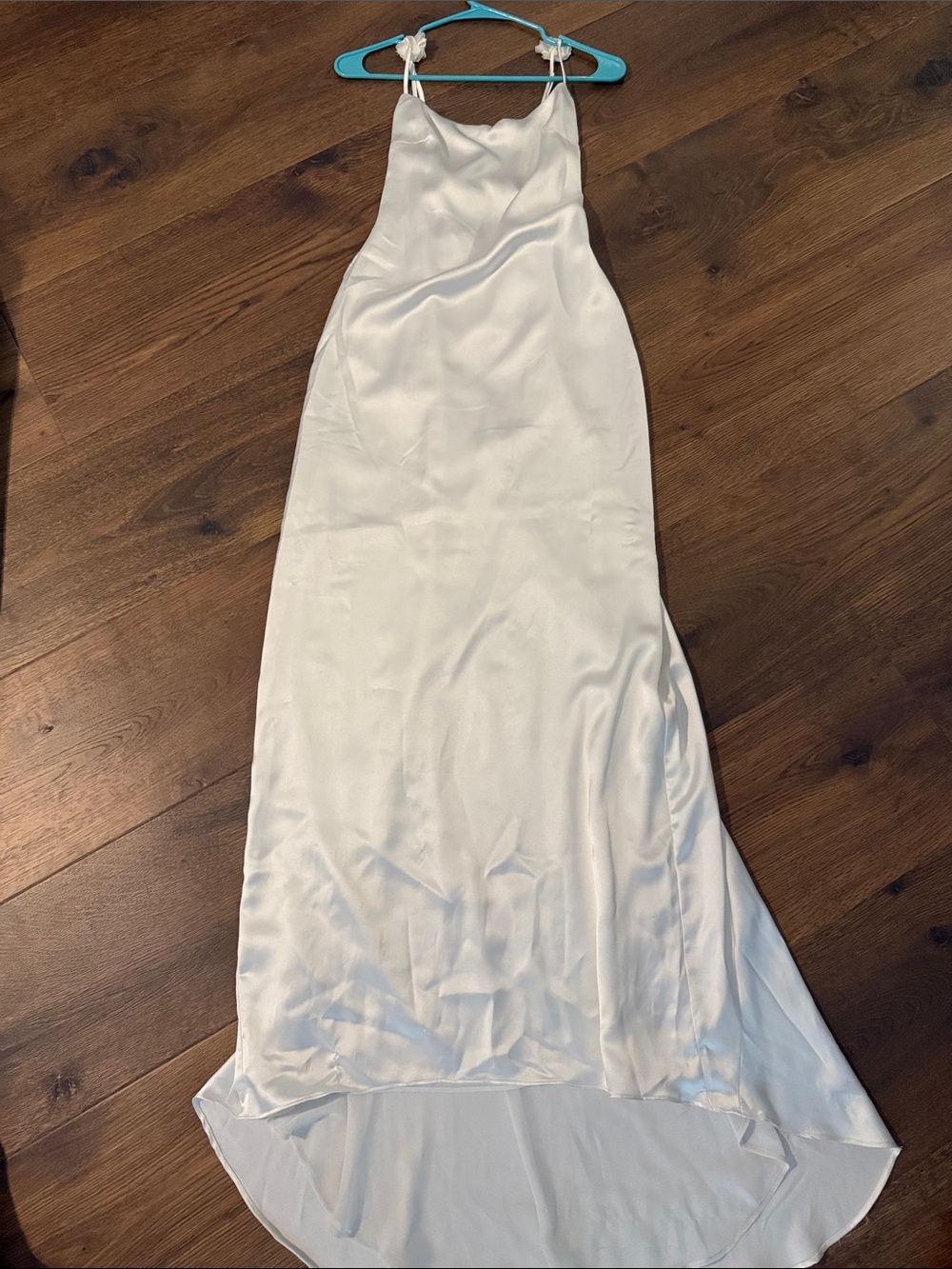 Meshki White Satin High-Low Slip Dress